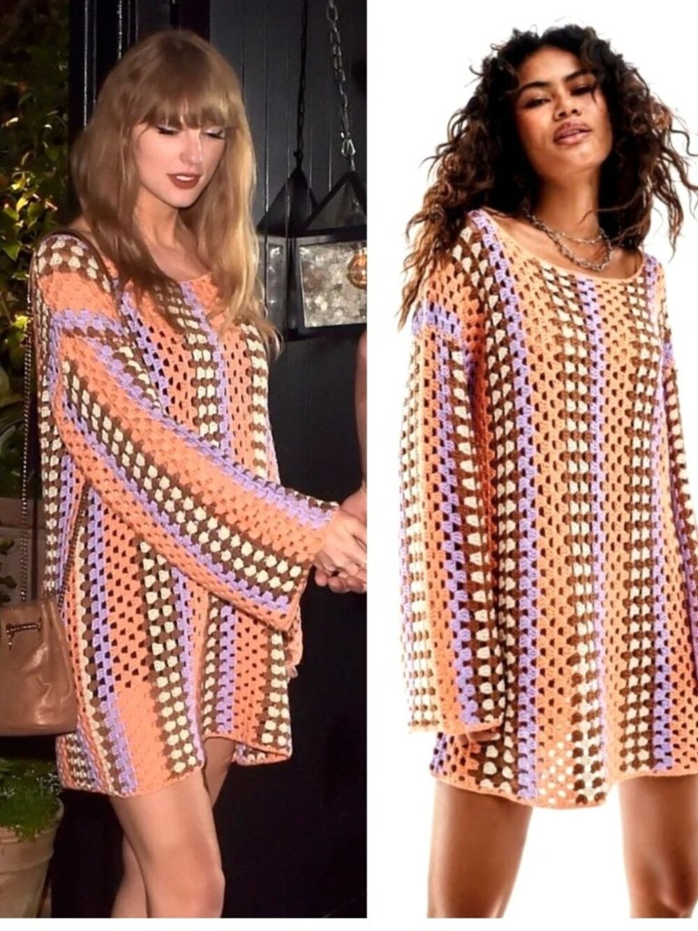VGR GRL crochet bell sleeve boho fairy minidress as seen on Taylor Swift M New